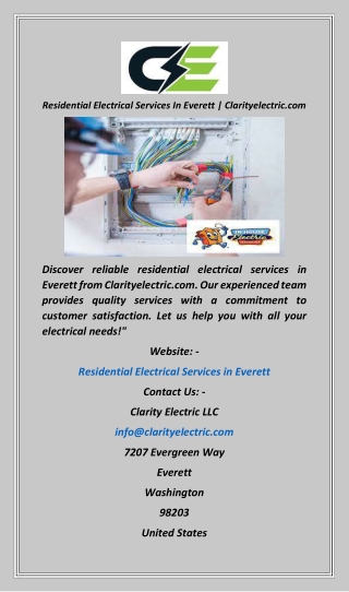 Residential Electrical Services In Everett  Clarityelectric