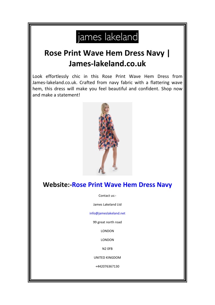 rose print wave hem dress navy james lakeland