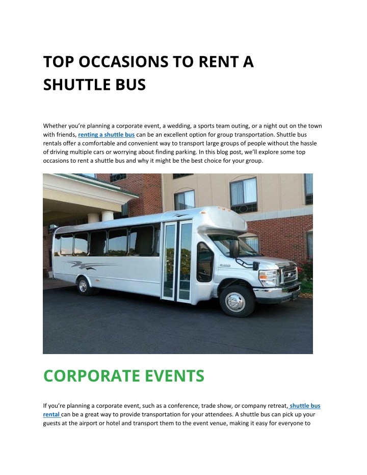 top occasions to rent a shuttle bus