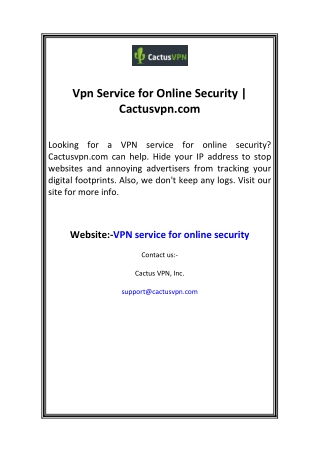 Vpn Service for Online Security  Cactusvpn.com
