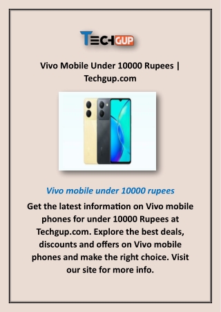 Vivo Mobile Under 10000 Rupees | Techgup.com