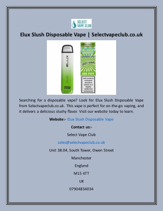 Elux Slush Disposable Vape  Selectvapeclub.co.uk