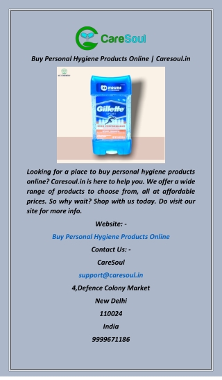 Buy Personal Hygiene Products Online  Caresoul.in