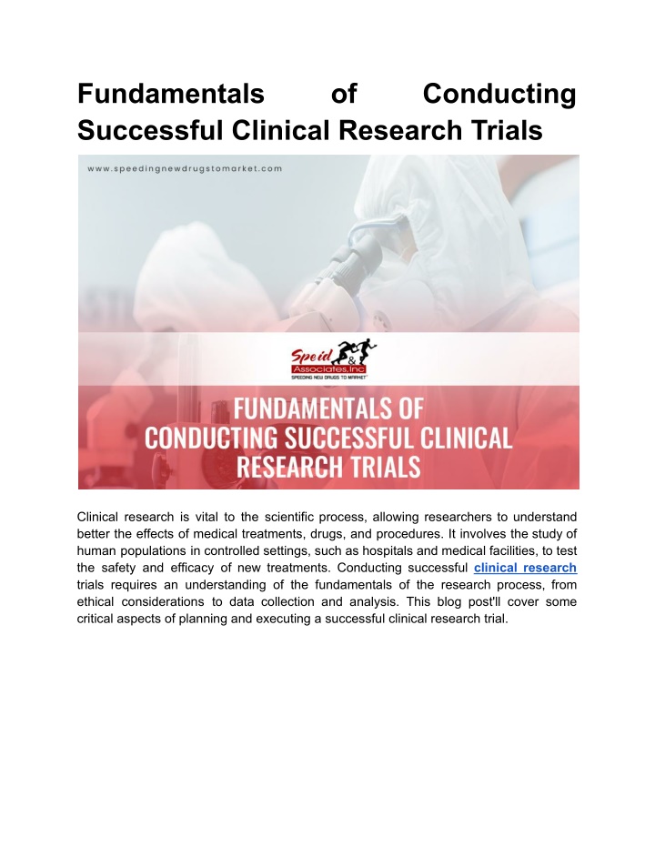 fundamentals successful clinical research trials