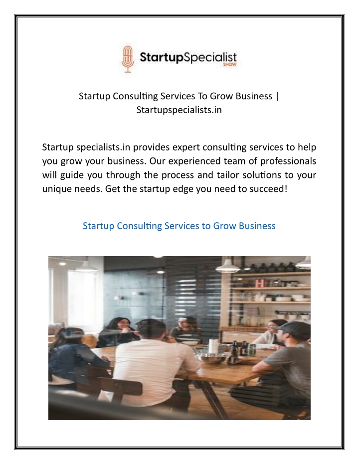 startup consulting services to grow business