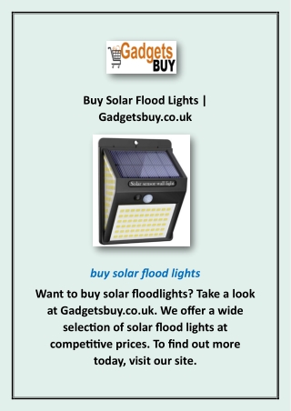 Buy Solar Flood Lights | Gadgetsbuy.co.uk