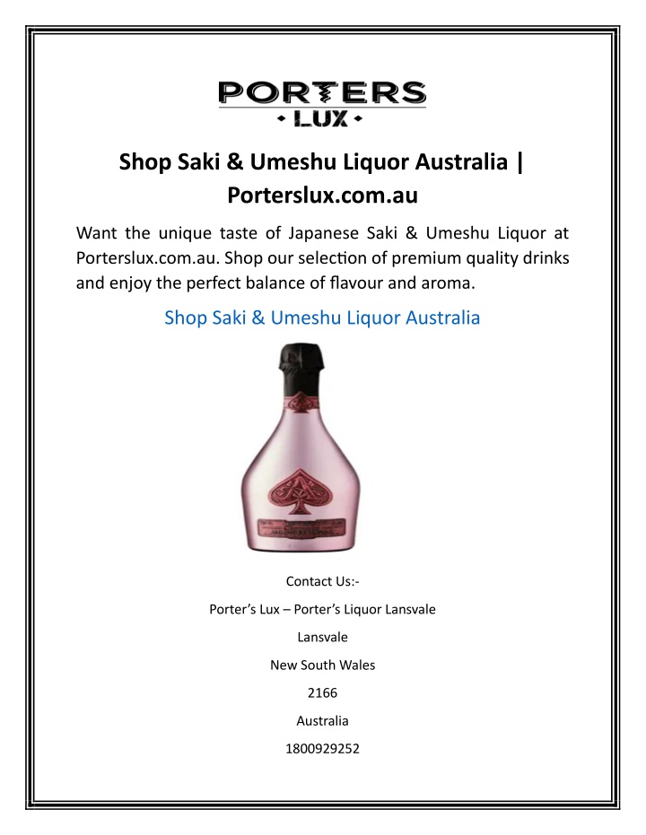 shop saki umeshu liquor australia porterslux