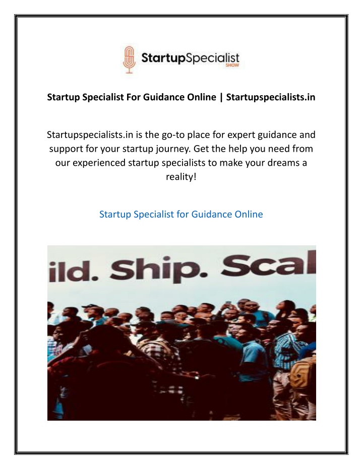 startup specialist for guidance online