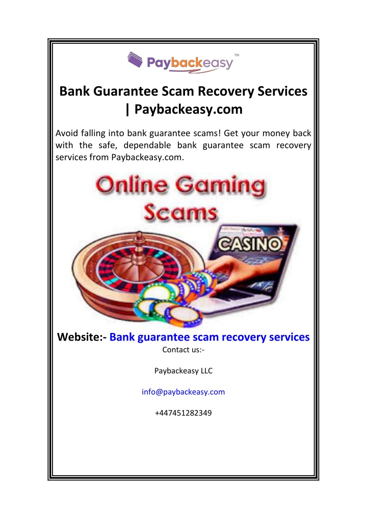 bank guarantee scam recovery services paybackeasy