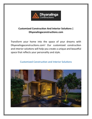 Customized Construction And Interior Solutions  Dhyanalingaconstructions.com  1