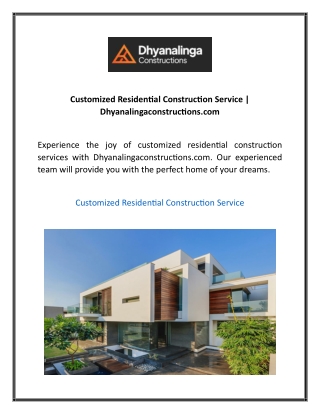 Customized Residential Construction Service  Dhyanalingaconstructions.com  3