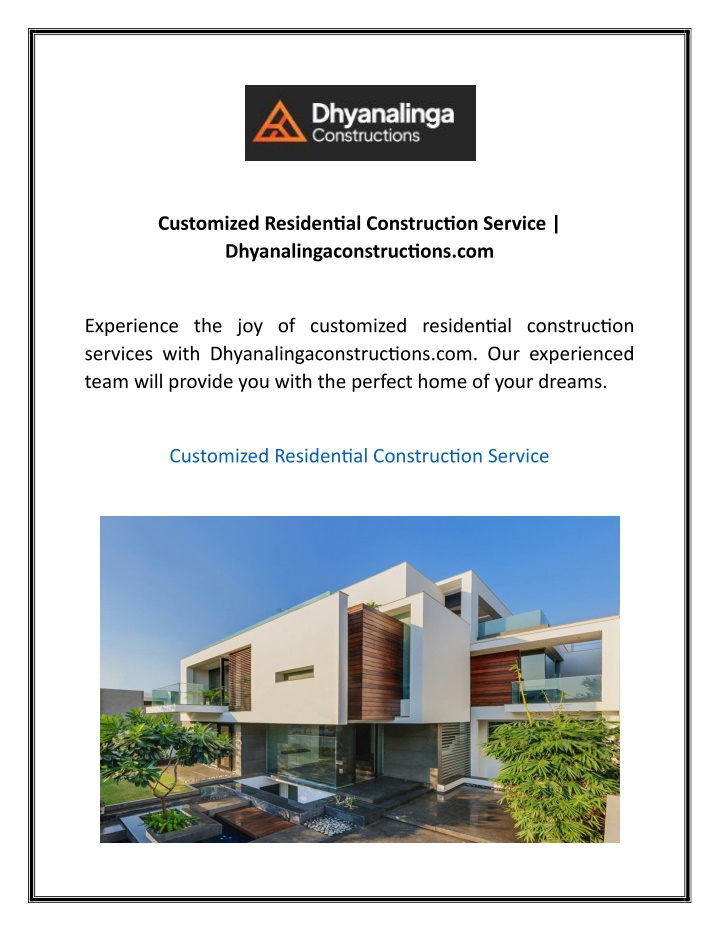 customized residential construction service