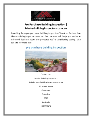 pre purchase building inspection