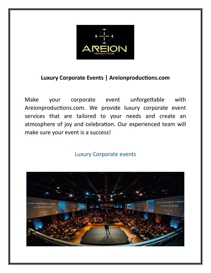 luxury corporate events areionproductions com