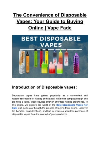 The Convenience of Disposable Vapes_ Your Guide to Buying Online _ Vape Fade