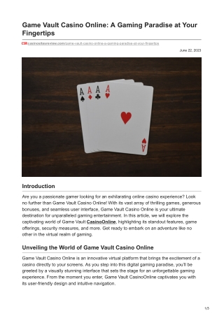 Game Vault Casino Online: A Gaming Paradise at Your Fingertips