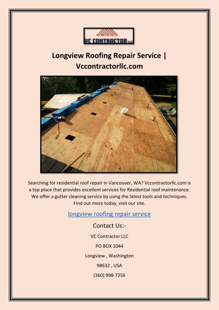 longview roofing repair service vccontractorllc