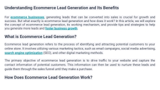 Understanding Ecommerce Lead Generation and Its Benefits
