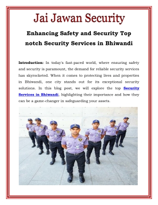Enhancing Safety and Security Top notch Security Services in Bhiwandi