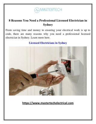 8 Reasons You Need a Professional Licensed Electrician in Sydney
