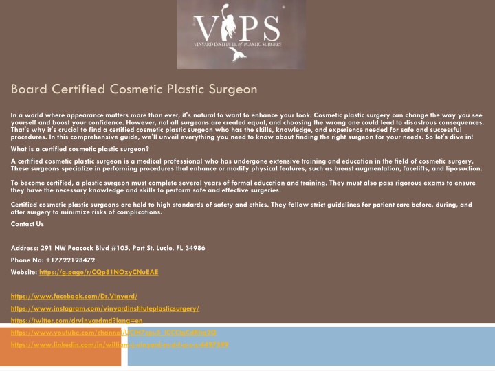 board certified cosmetic plastic surgeon