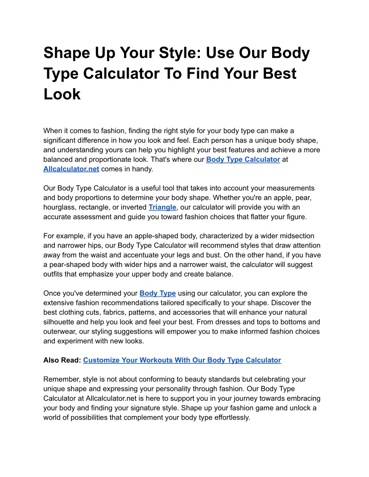 shape up your style use our body type calculator