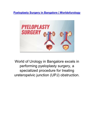 Pyeloplasty Surgery in Bangalore | Worldofurology