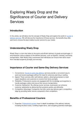 Courier & Logistics Service in State College, PA | Waely Drop