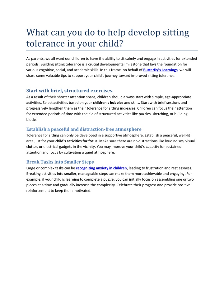 what can you do to help develop sitting tolerance