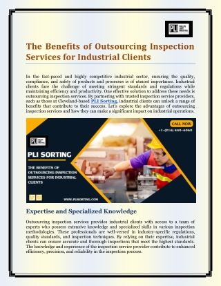 The Benefits of Outsourcing Inspection Services for Industrial Clients