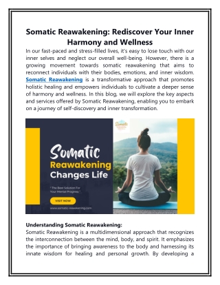 Somatic Reawakening Rediscover Your Inner Harmony and Wellness