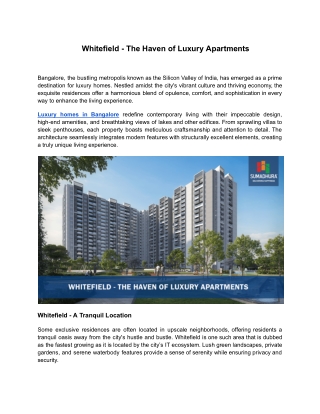 Whitefield - The Haven of Luxury Apartments