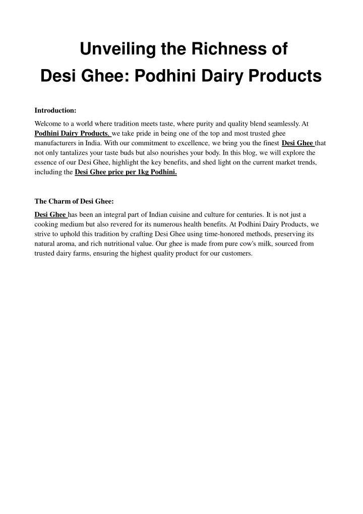 unveiling the richness of desi ghee podhini dairy products