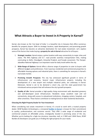 What Attracts a Buyer to Invest in A Property in Karnal?