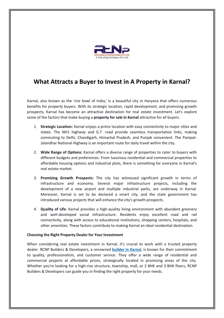 what attracts a buyer to invest in a property