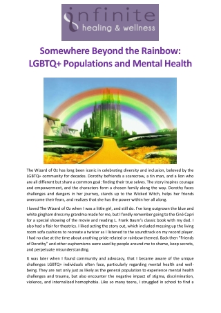 Somewhere Beyond the Rainbow: LGBTQ  Populations and Mental Health