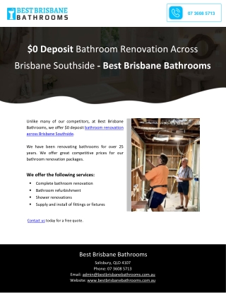 $0 Deposit Bathroom Renovation Across Brisbane Southside - Best Brisbane Bathroo