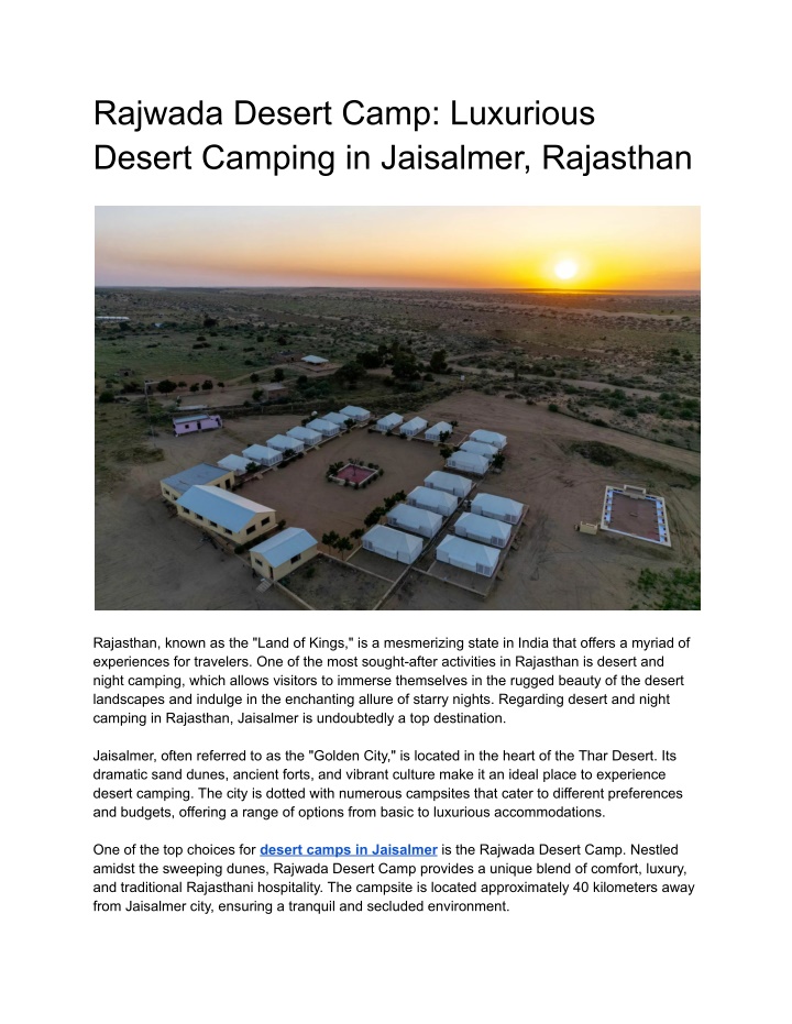 rajwada desert camp luxurious desert camping