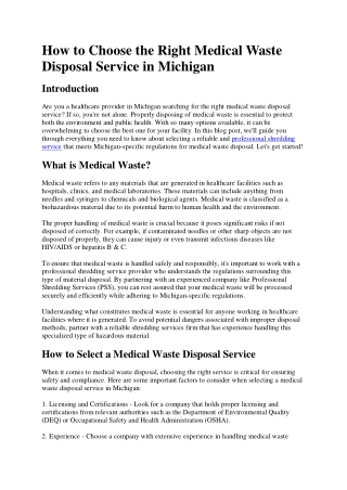 Medical Waste Disposal Service in Michigan