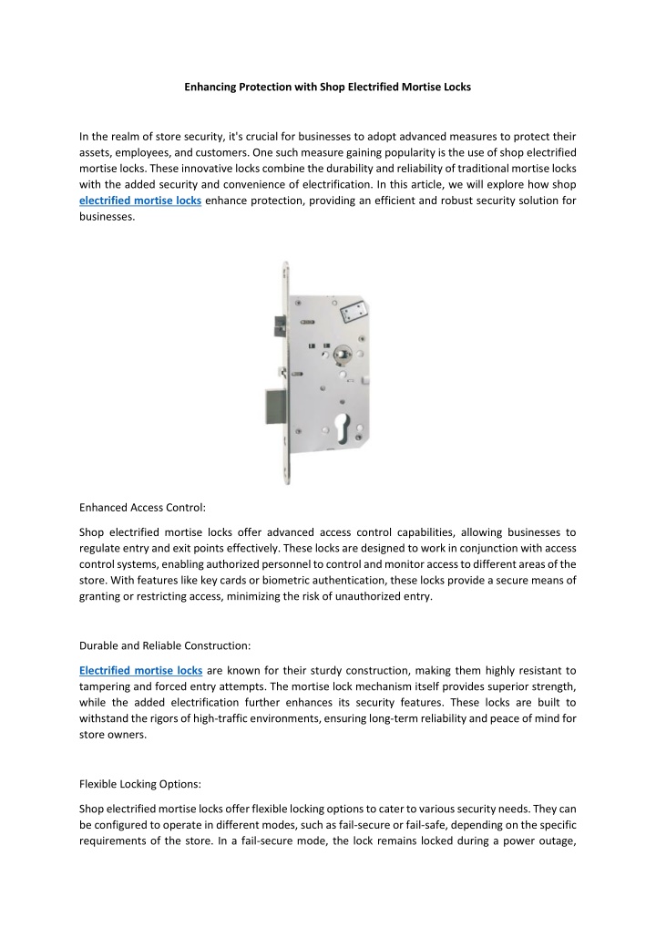 enhancing protection with shop electrified