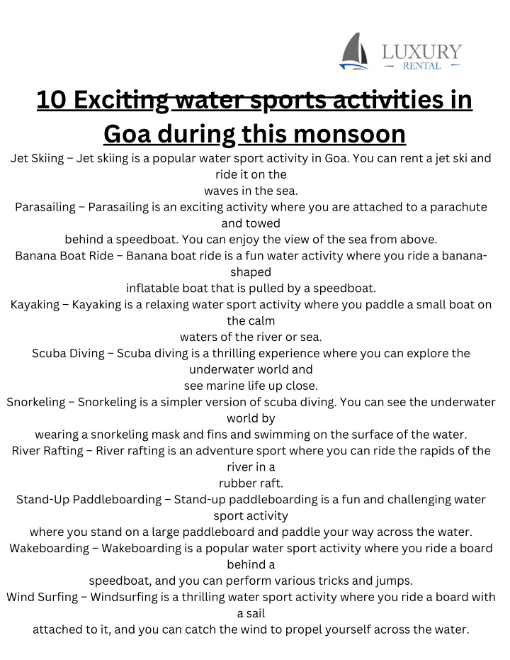 10 exciting water sports activities in goa during