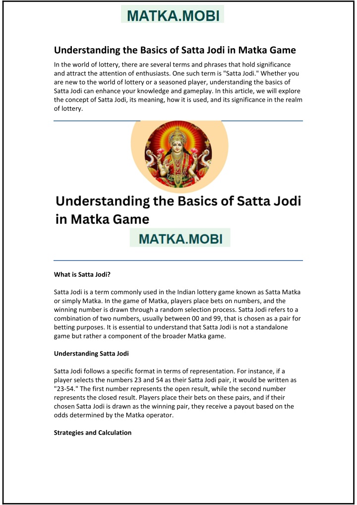 understanding the basics of satta jodi in matka