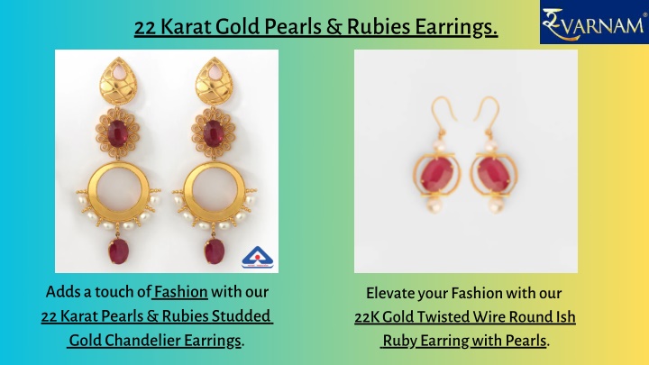 22 karat gold pearls rubies earrings
