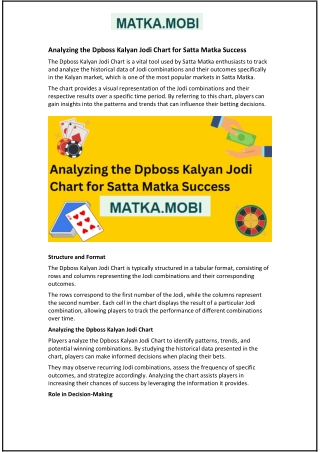 Analyzing the Dpboss Kalyan Jodi Chart for Satta Matka Success