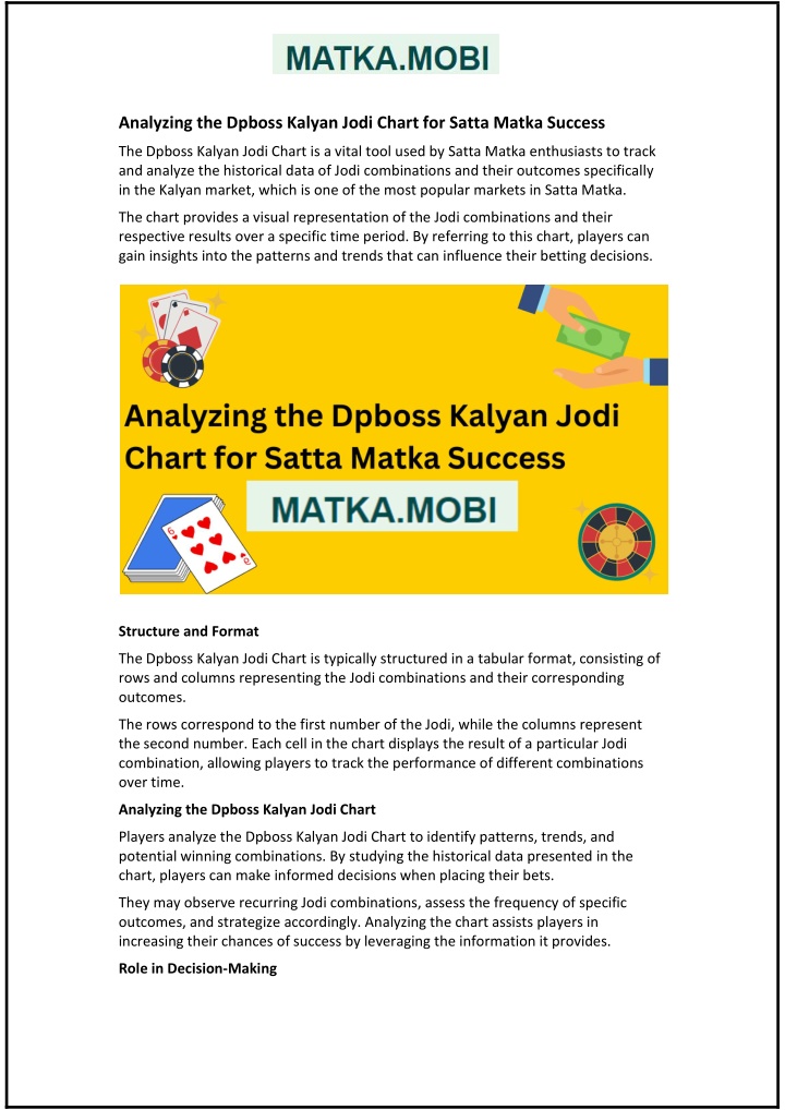 analyzing the dpboss kalyan jodi chart for satta