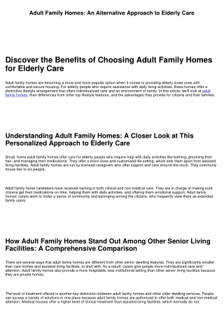 Elderly Care Made Easy: The Advantages of Adult Family Homes