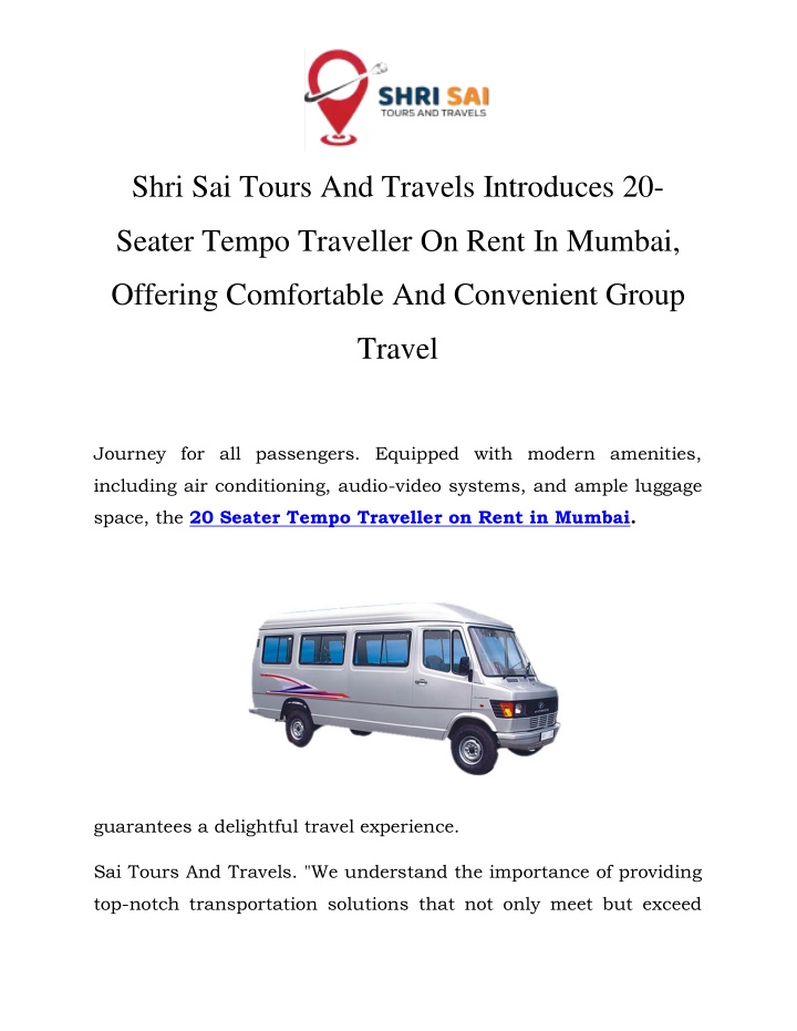 shri sai tours and travels introduces 20
