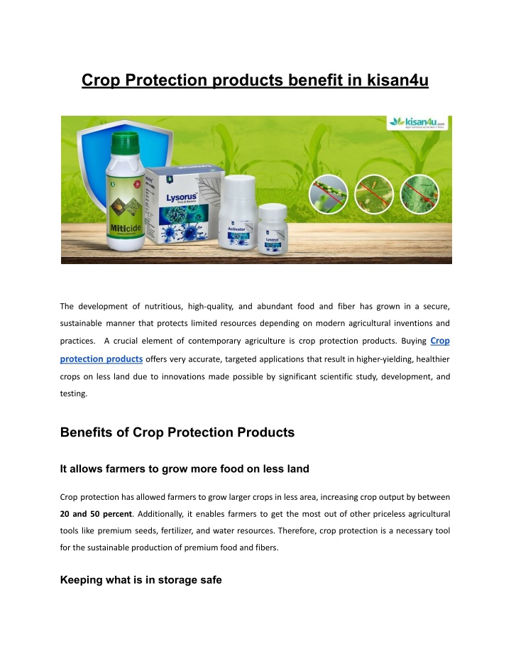 crop protection products benefit in kisan4u