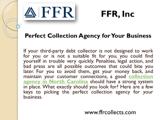 collection agency in North Carolina- FFR, Inc