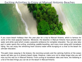 Exciting Activities to Enjoy at Manuel Antonio Beaches